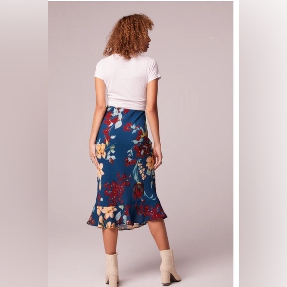 NWT BOG Collective Boho Tropical Pisa Teal Floral Ruffle Slip Skirt Gypsy XS - Picture 4 of 10